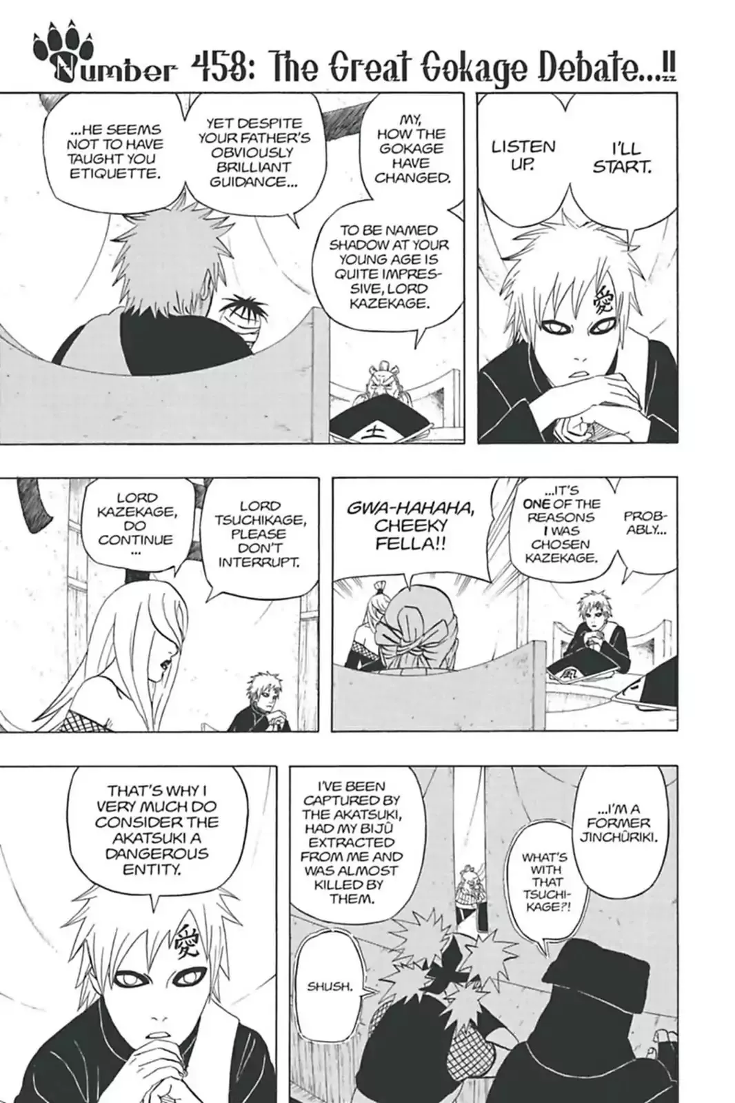 Read Naruto Chapter 458 - The Great Gokage Debate...!! Online